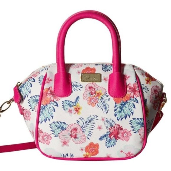 NWT Betsey Johnson MINI PINK & WHITE FLORAL SATCHEL - Picture 4 of 9
